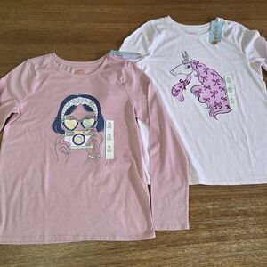 NWT Set Of 2 Cat & Jack Long Sleeve T Shirts For Girls Pink Metallic Unicorn XL